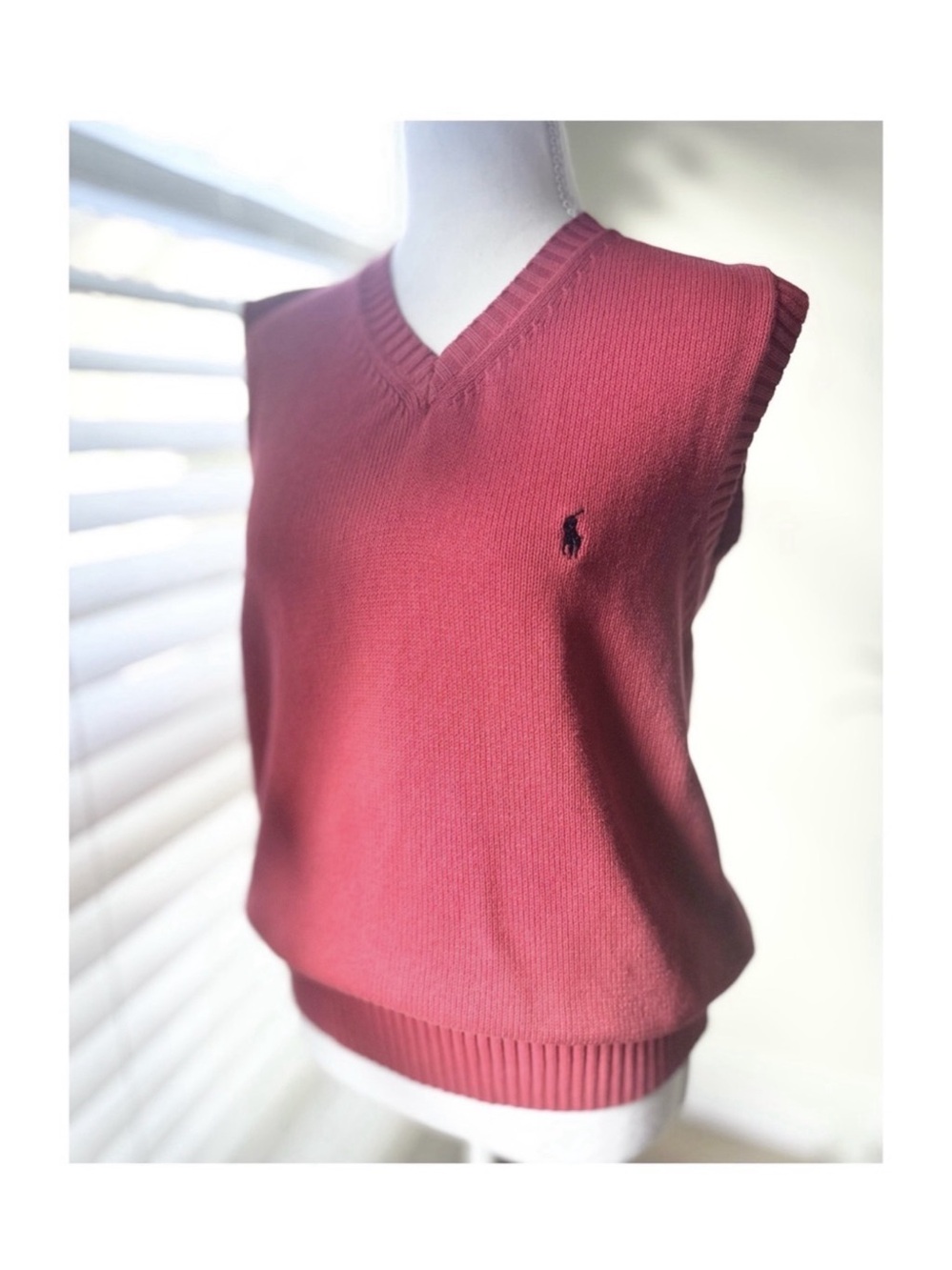 Ralph Laure Red Cotton V-Neck Sweater Vest
